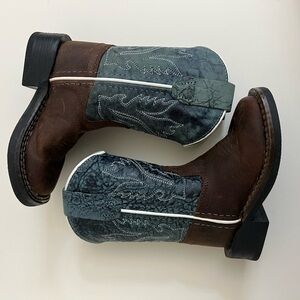 Kids Brown and Blue Western Boots